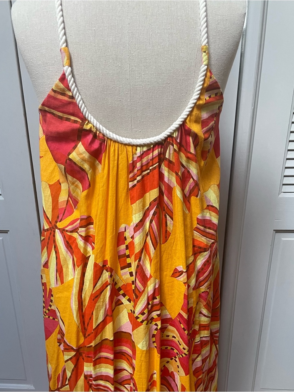 Anthropologie Farm Rio Maxi Dress  Yellow Pink Orange Printed Large - Picture 3 of 6